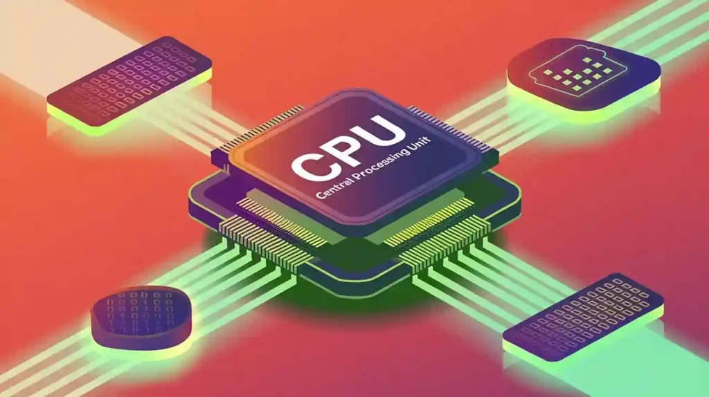 Illustration of a CPU chip labeled 'Central Processing Unit' with the title 'CPU Full Form: What Is a CPU?' featuring tech-inspired elements like circuit patterns and glowing lines.