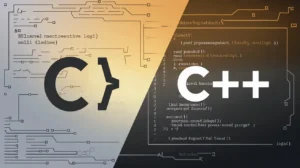 Featured image showing the difference between C and C++ programming languages with code symbols and a tech-themed background.